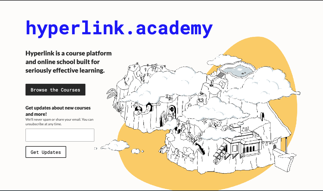 An image of the Hyperlink Academy homepage